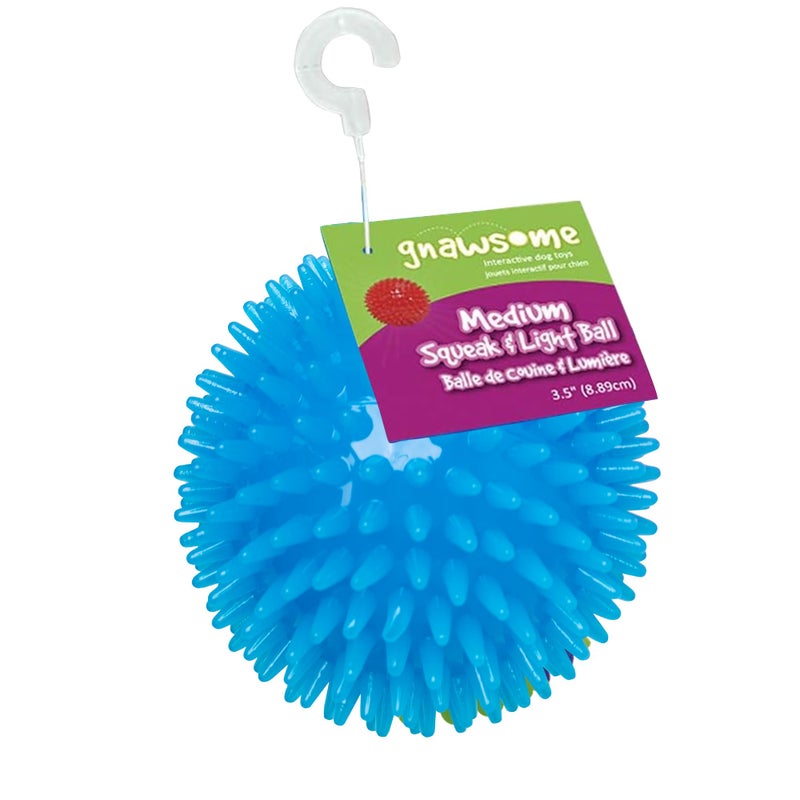 Gnawsomeâ„¢ 3.5â€ Spiky Squeak & Light Ball Dog Toy - Medium, Cleans Teeth and Promotes Good Dental and Gum Health for Your Pet, Colors will vary, 3.5" - Image 1